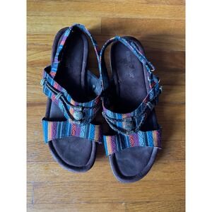Minnetonka Silvie Sandals Fabric, Open-toe,‎ Aztec, Slingback, Women's Size 11N